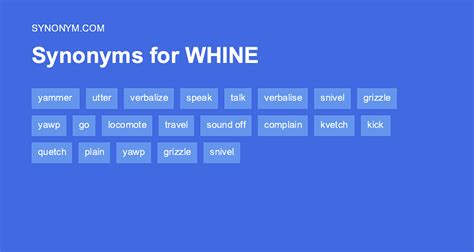 Find <b>synonyms</b> for <b>whine</b> in British and American English, such as cry, complain, gripe, grouse, and beef. . Whine synonym